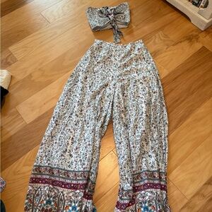 Lulu's Multicolor Floral Wide-Leg Pants and matching top set
